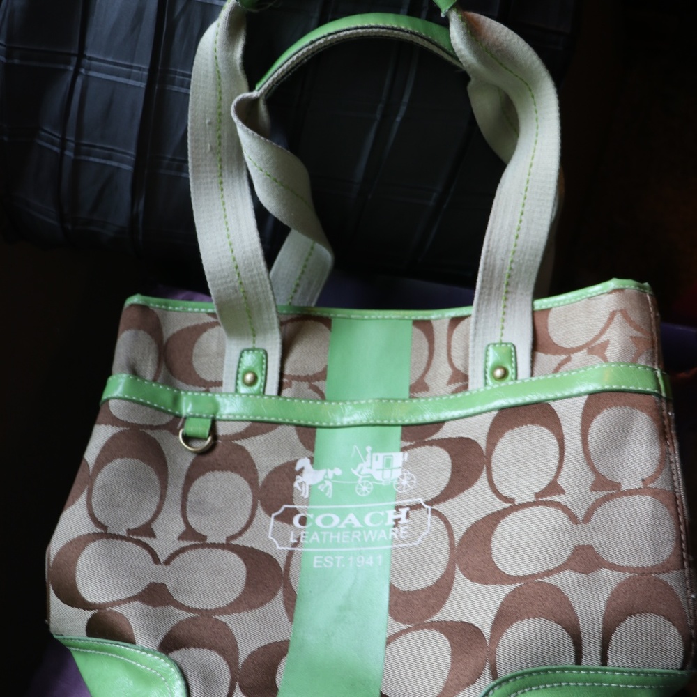 Coach tan with green trim